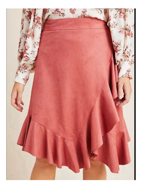 Maeve Dresses & Skirts - Women's Maeve Marston Ruffle Wrap Asymmetrical Faux Suede Skirt Size 14 Pink
